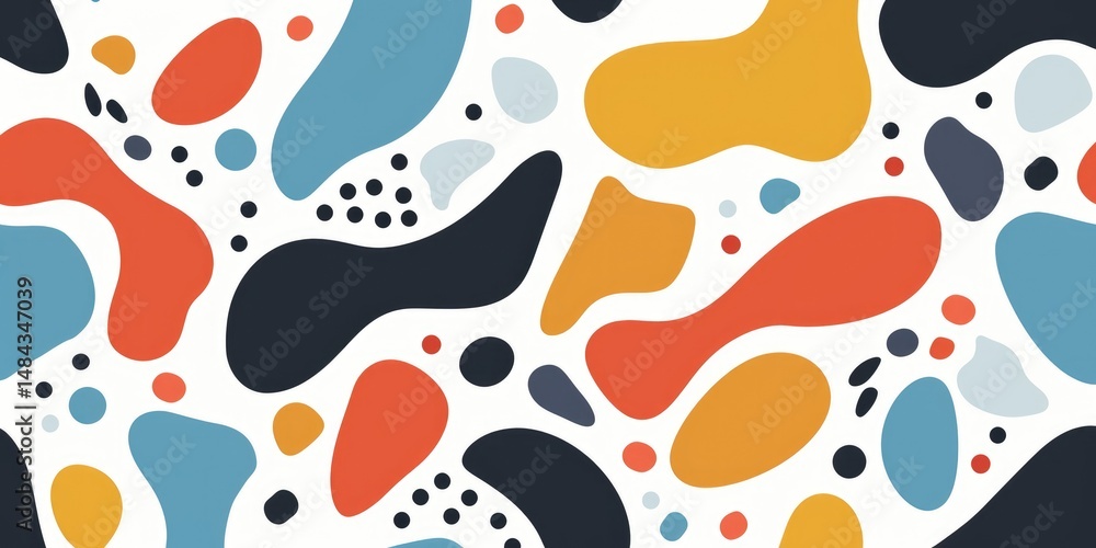Poster abstract pattern with black, orange, and red shapes on a light background. background image of geome