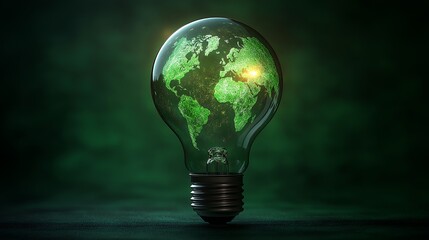 Renewable Energy.Environmental protection, renewable, sustainable energy sources. Green world map on the light bulb on green background .green energy. Renewable energy is important to the world