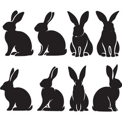 set of vector different type of bunny silhouettes