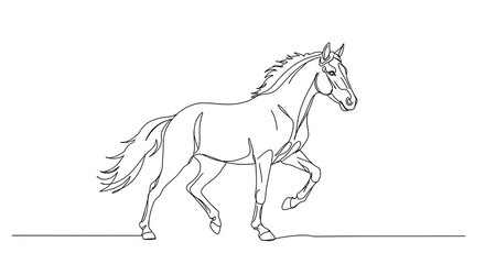Elegant Line Drawing of a Horse in Motion, White Background.