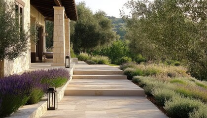 A winding stone path leads to a Greek house with olive trees 4. Generative AI