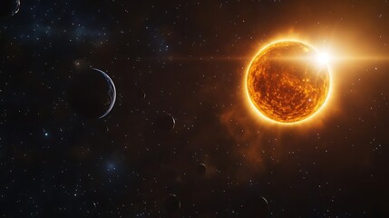 Naklejka premium Fiery star system in space