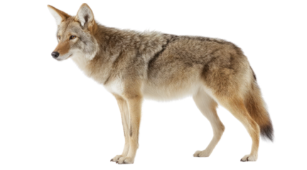 Coyote standing in profile isolated on a transparent background