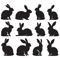 set of vector different type of bunny silhouettes