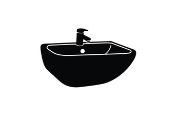 Obraz premium Sink silhouette. This image is a black silhouette of a sink with a faucet, commonly found in bathrooms and kitchens for washing. Vector clipart illustration design.