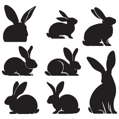 set of vector different type of bunny silhouettes