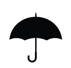 Umbrella silhouette. This image is a black silhouette of an open umbrella, used for protection from rain. Vector clipart illustration design.