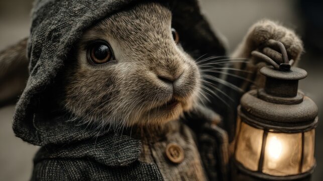 Rabbit holding lantern