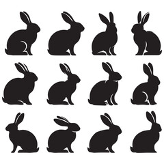 set of vector different type of bunny silhouettes
