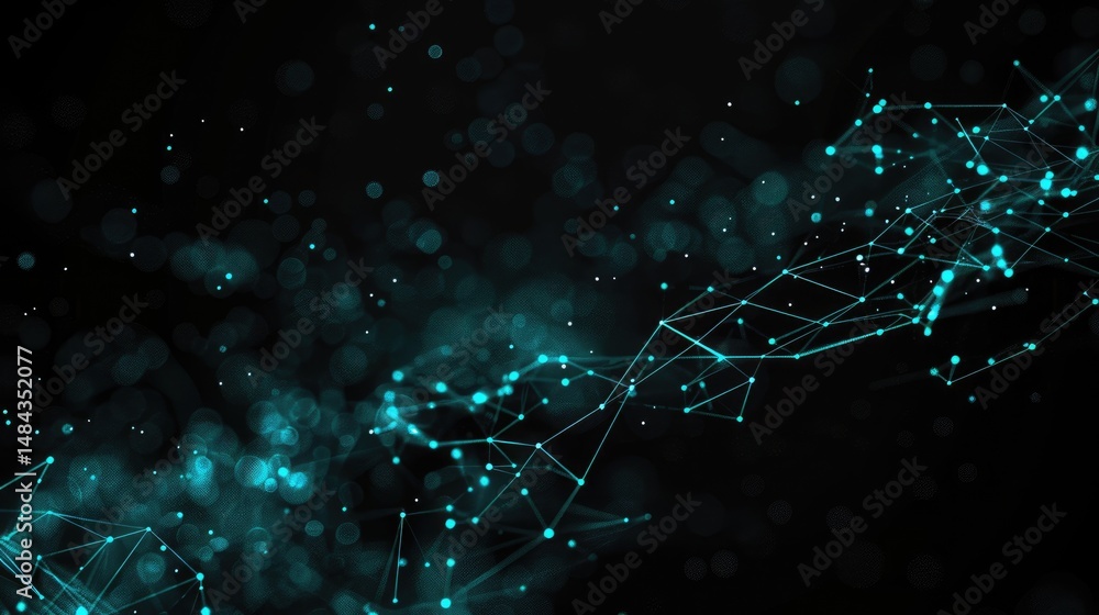 Poster abstract picture turquoise light particle with digital technology style design connecting in digital