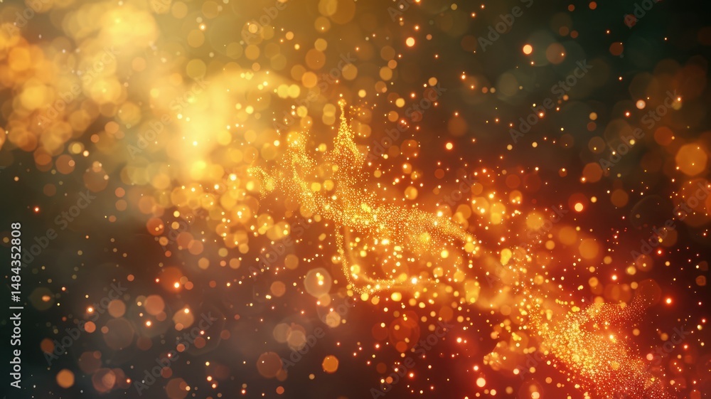 Poster the abstract picture about warm tone colorful particle lighting lights creating a blurred and festiv