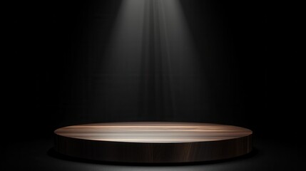 Spotlight on wooden table with dark background, empty stage for product display presentation or design layout