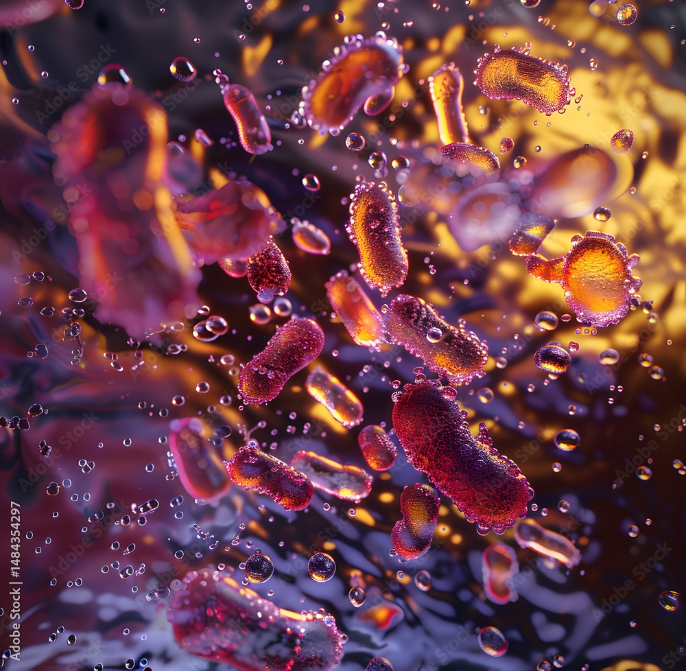 Poster abstract microscopic composition of cellular structures with vibrant illumination