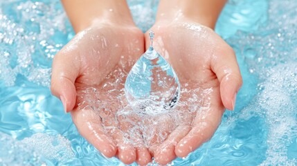 Fototapeta premium Hands holding water drop, clean water