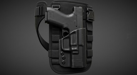 A tactical black leather belt with an unused cargo pouch for an AR-9, designed in detailed game concept art style.
