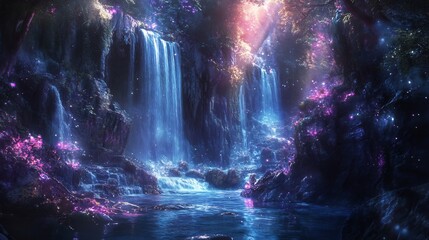 Enchanted Waterfall: A Dreamlike Fantasy Scene