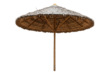 thatched beach umbrella isolated on transparent background Generative Ai.
