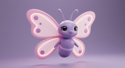 Adorable 3D Render of a Cute Purple Butterfly with Pink Wings  Against a Lavender Background