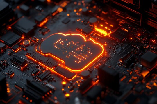 High-tech circuit board with glowing chip