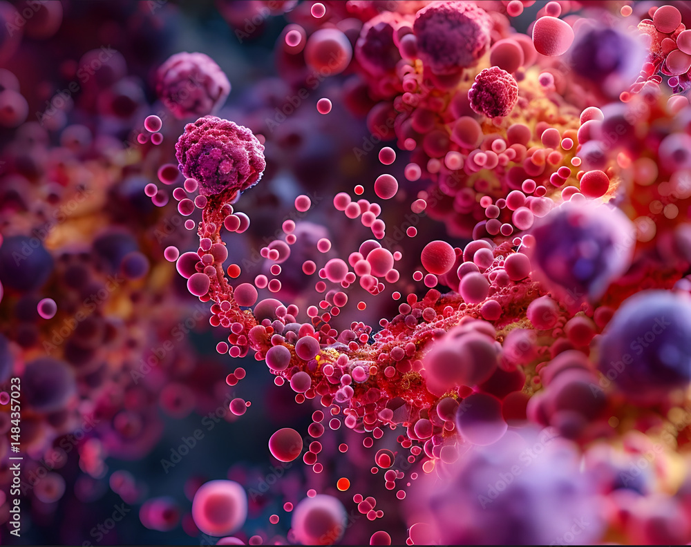 Poster intense close-up of a cluster of microscopic viruses or cells