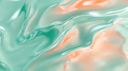 Obraz premium Abstract Fluid Pattern with Vibrant Streaks of Teal and Soft Orange on a Glossy Surface