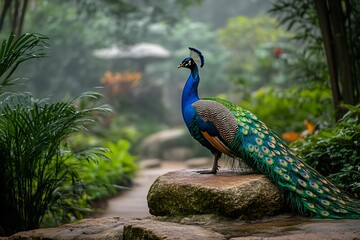 Obraz premium Peacock in a lush garden