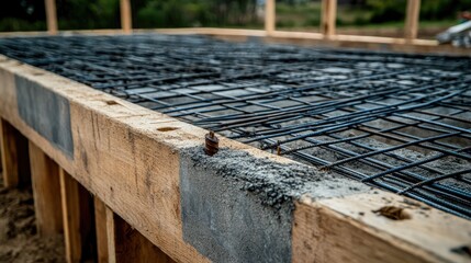 Close-up of foundation detail drawings with highlighted rebar layout and stress points