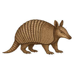 Armadillo Curled Mammal Vector with Textured Shell &ndash; Isolated Handmade Style