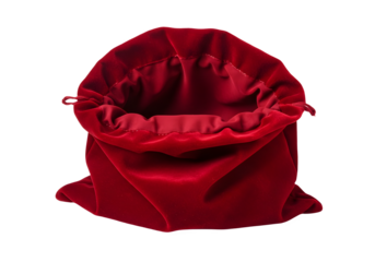 open red velvet sack isolated on transparent background Generative Ai.

