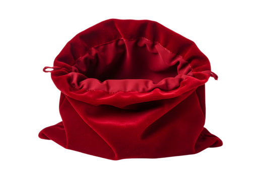 open red velvet sack isolated on transparent background Generative Ai.
 - Powered by Adobe