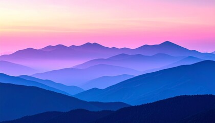 Fototapeta premium The sun rises over misty hills and valleys. 