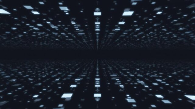 スクエアのドットが進むデジタル仮想空間をイメージした抽象的背景素材