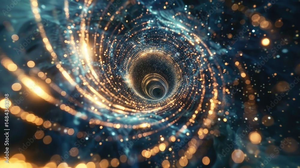 Poster abstract of particles glowing vivid light with fractal style effect. futuristic style vortex scene a