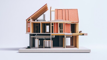 Cross-section blueprint of house walls with insulation, framing, and plumbing layers