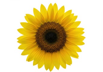 Fototapeta premium A single bright yellow sunflower with a dark center isolated on a white background