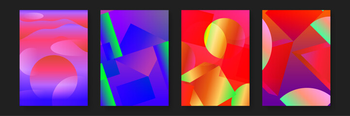 Fototapeta premium Contains four abstract patterns with overlapping geometric shapes. Suitable for background designs, posters, packaging, and modern artistic projects.