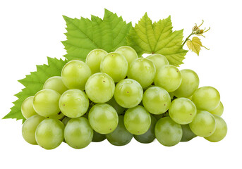 Obraz premium fresh green grapes with green leaves isolated on transparent background Generative Ai. 