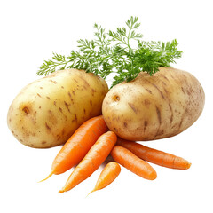 close-up of raw potato and carrot on a clean white surface

