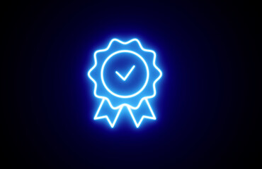 Neon Badge star icon sign. Blue Color Badge symbol. Bright Star Award icon