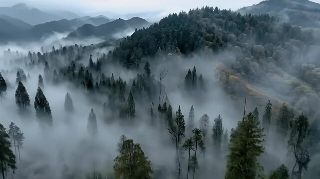 Misty mountain forest landscape