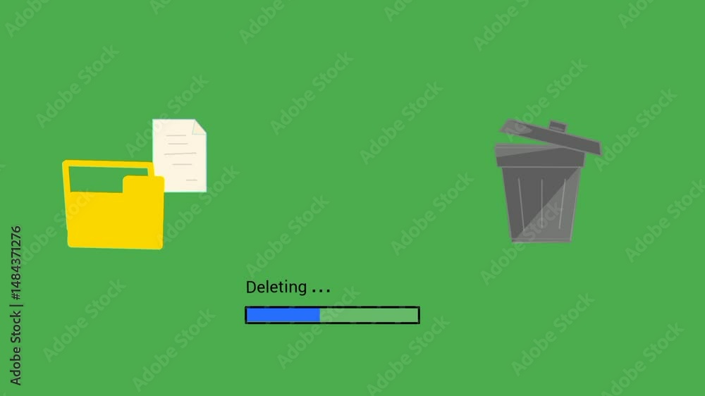 Poster deleting a file, removing a file, moving a file to trash isolated on green screen