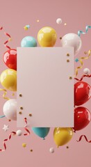 Colorful Balloons Celebration Party Invitation Background Template Design with Blank Card for Text or Message