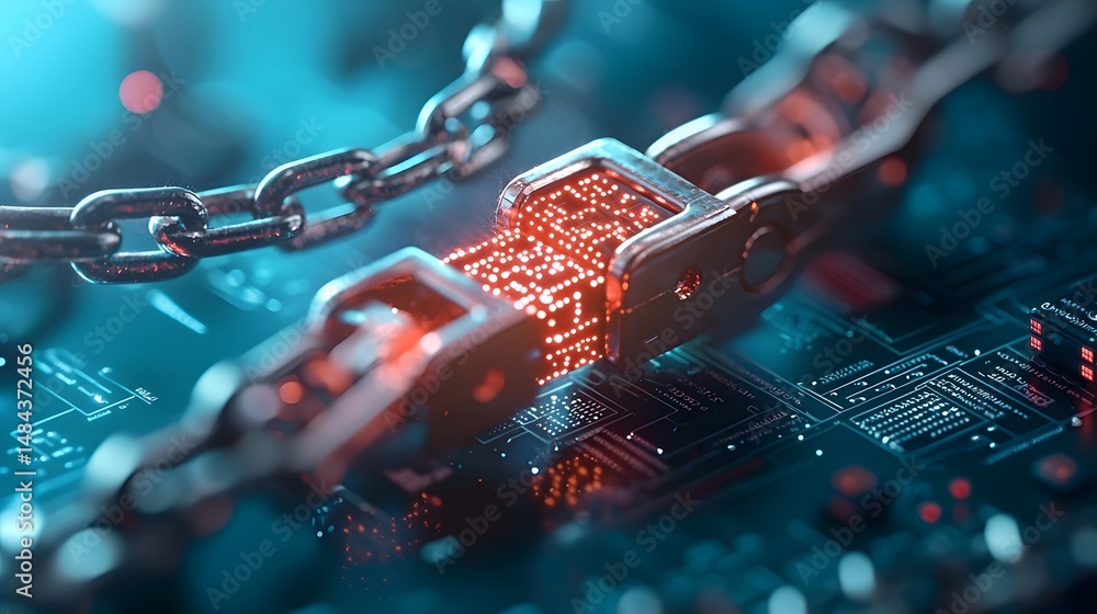 Aufkleber disconnected digital links in an ai driven supply chain symbolizing modern trade barriers and challe