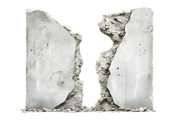 Isolated shattered concrete block against a stark black background showcasing destruction
