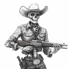 illustration of cowboy skeleton with gun