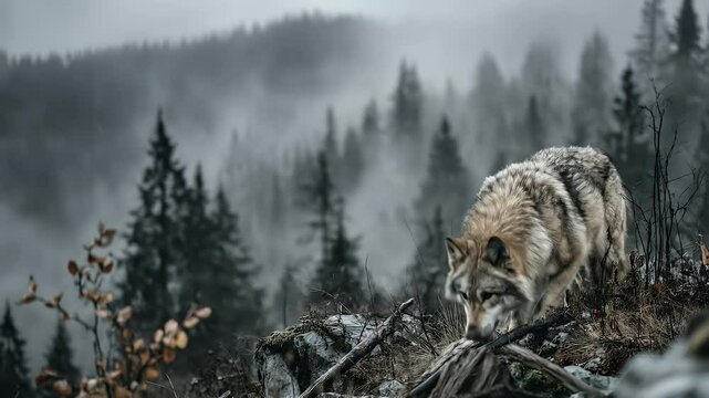 Misty mountain wolf