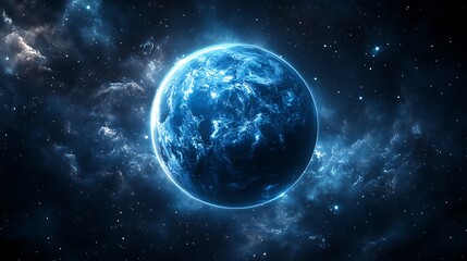 Obraz premium Luminous blue planet in cosmic space