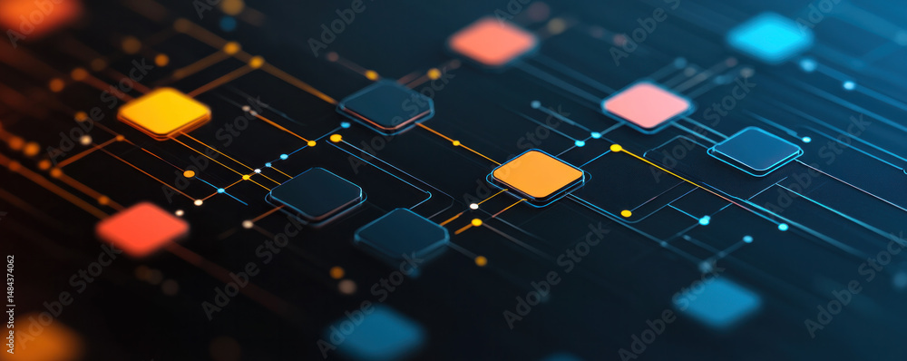 Poster a colorful image of a computer chip with a black background. the image is abstract and has a futuris