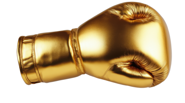 golden boxing glove with shiny finish on white background
