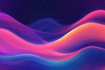 Vibrant, flowing waves of pink, blue, and orange against a dark, starry backdrop
